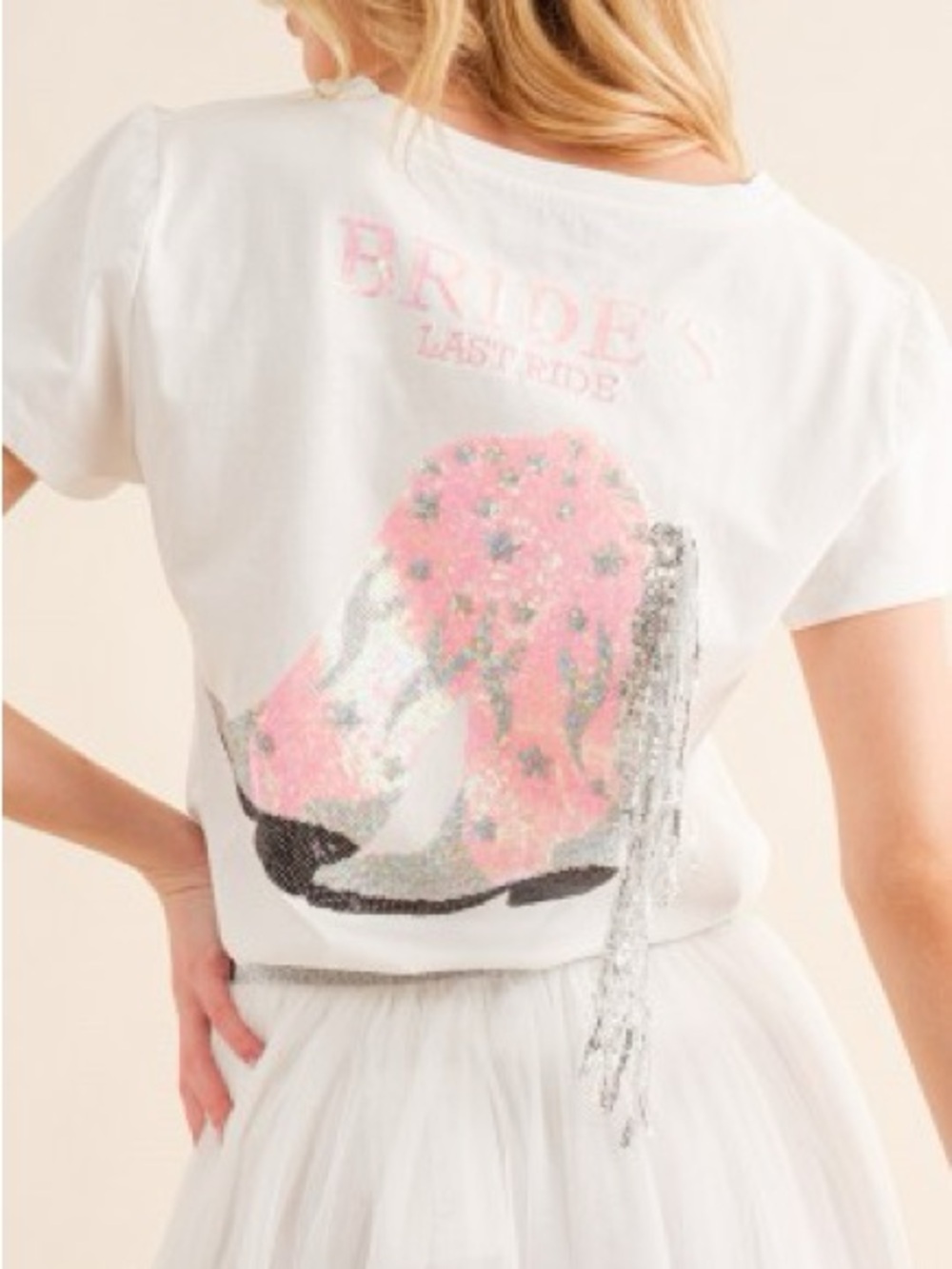 Bride's Last Ride White Short Sleeve Graphic Tee - Pink Boot Detail